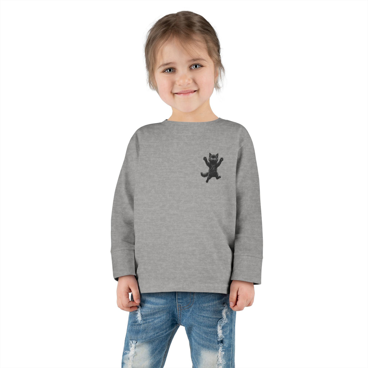 Playful Black Fluffy Kitty toddler long sleeve tee | Mini graphic- Twixie Collection- Bestie Best Collection