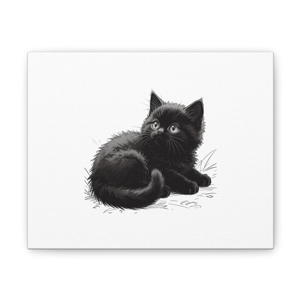 Black Kitten Illustration Canvas Stretched | Cute Cat Wall Art- Nursery & Kids room Decor, Twixie Collection- Bestie Best