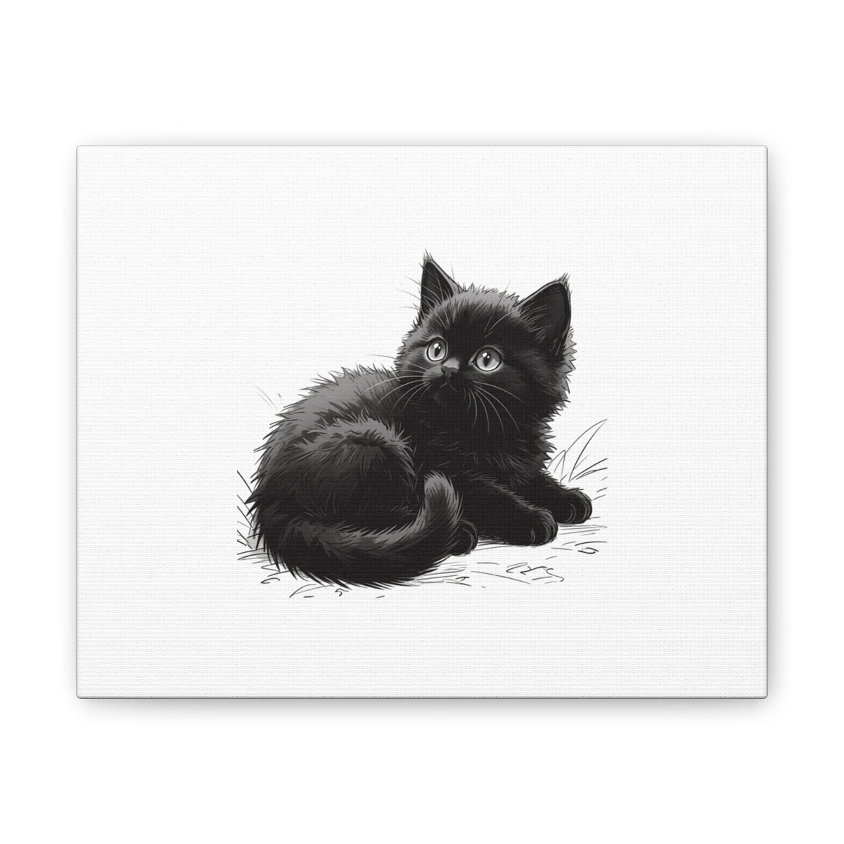 Black Kitten Illustration Canvas Stretched | Cute Cat Wall Art- Nursery & Kids room Decor, Twixie Collection- Bestie Best