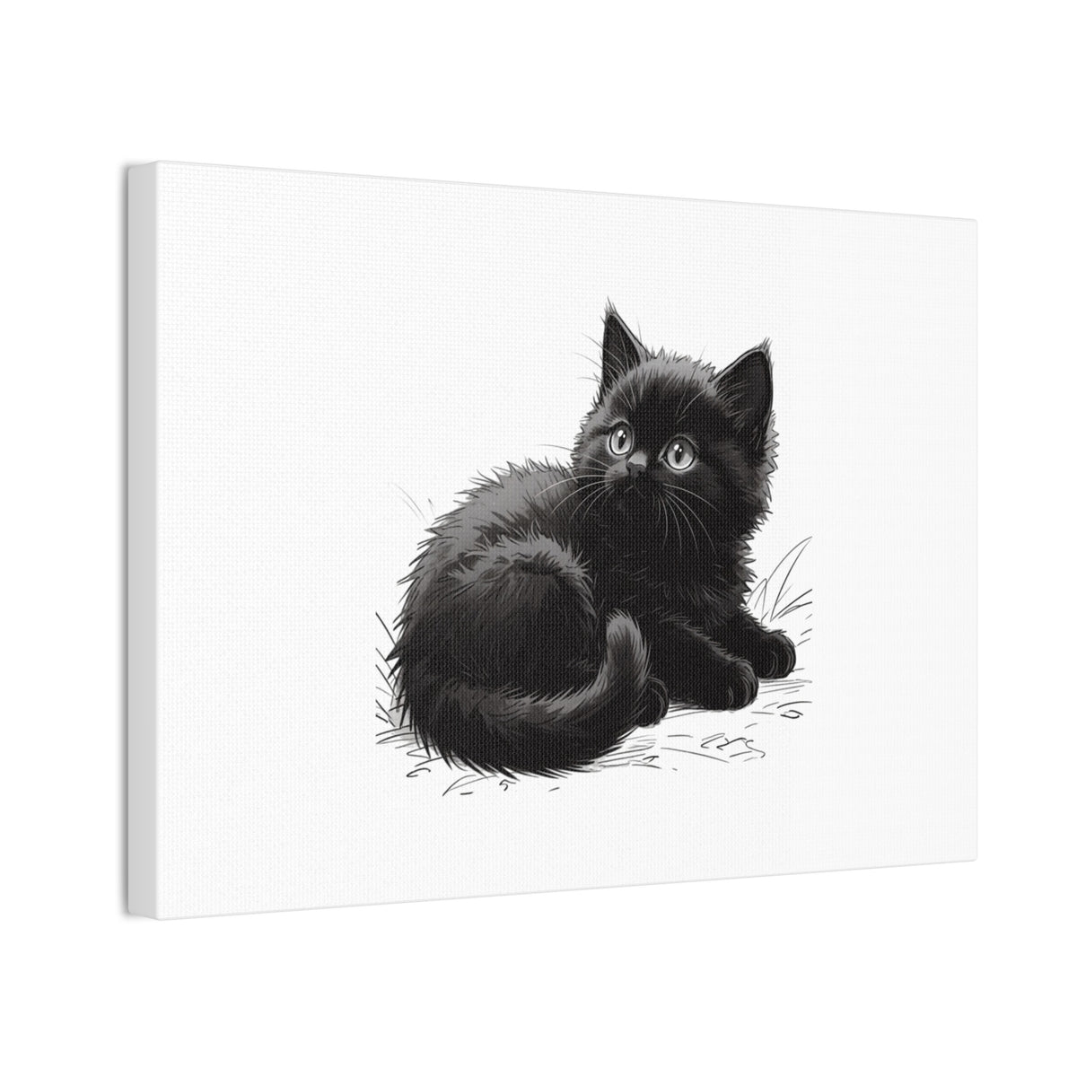Black Kitten Illustration Canvas Stretched | Cute Cat Wall Art- Nursery & Kids room Decor, Twixie Collection- Bestie Best