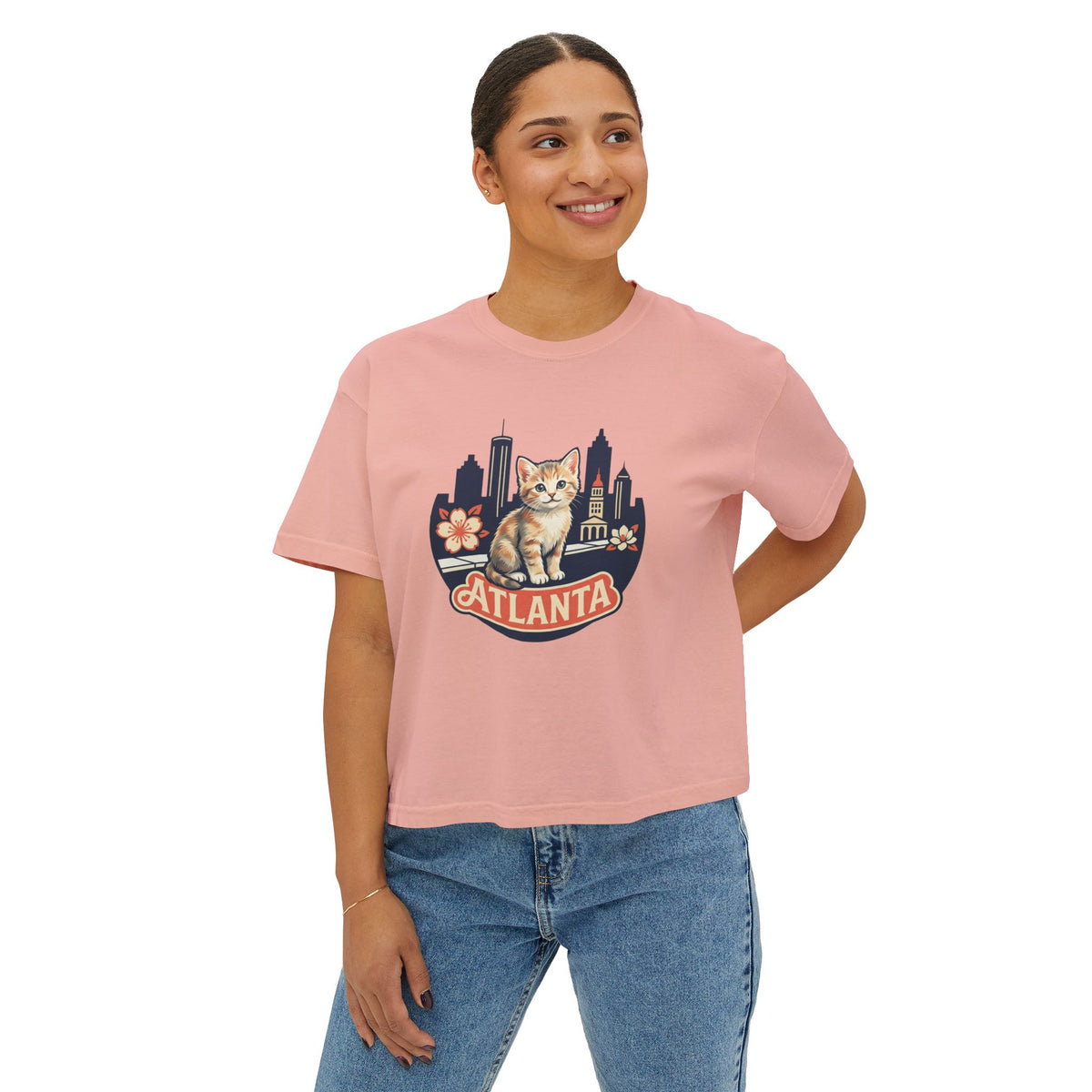 Atlanta Skyline Cat Tee | Peachy Retro City Cat Shirt