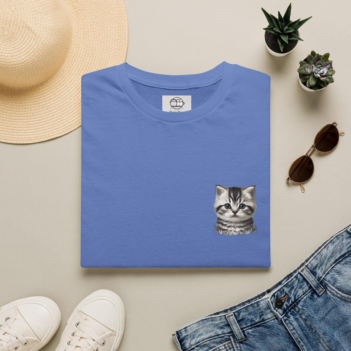 Proper Kitten Portrait T-Shirt | Small Chest Pocket Illustration- Bestie Best Collection