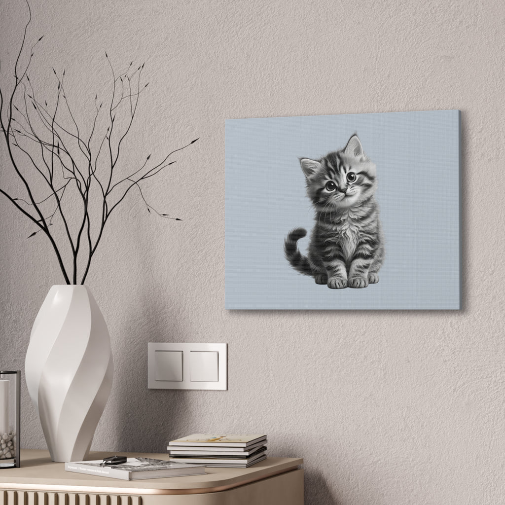 Gray Tabby Kitten Illustration Canvas- Bestie Best Decor Collection- Sage Collection