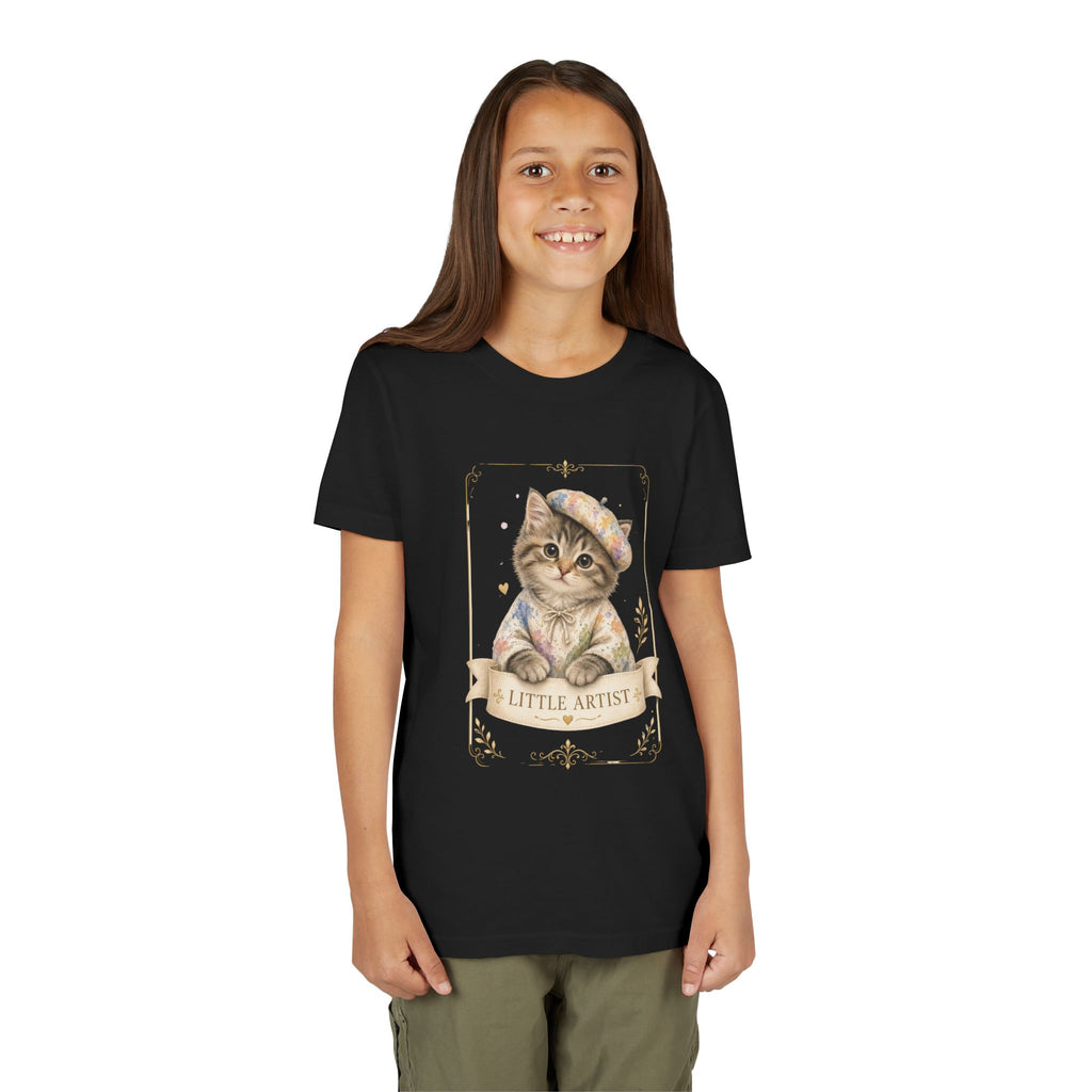 Little Artist Cat Youth Tee | Cute Kitten Painter Illustration- Little Artist Bestie Best Luxury Collection