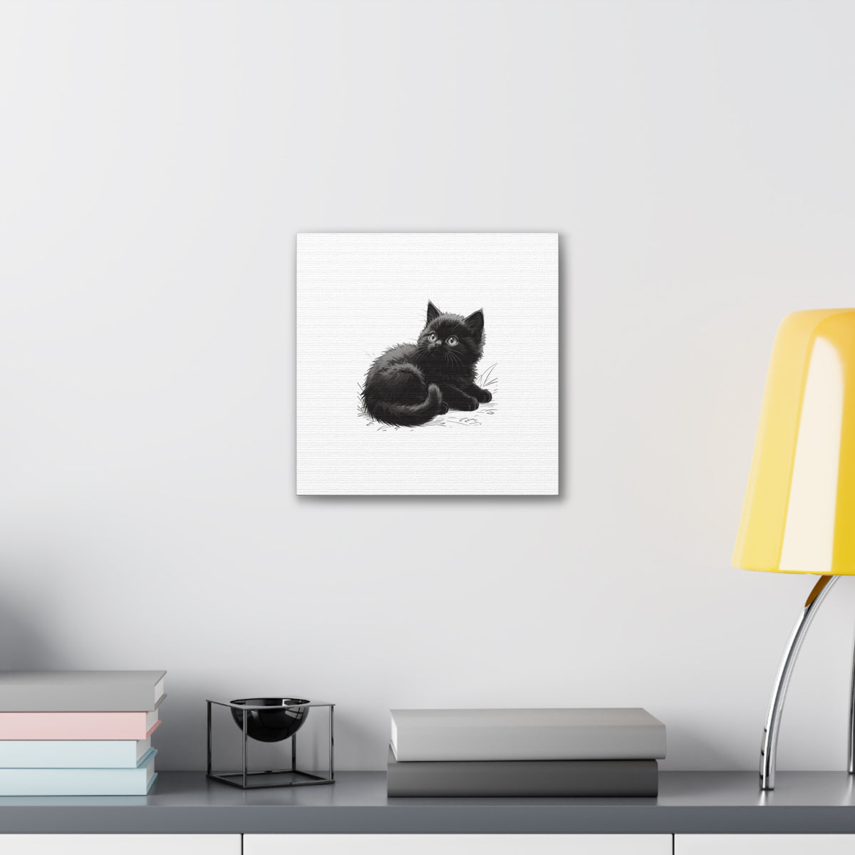 Black Kitten Illustration Canvas Stretched | Cute Cat Wall Art- Nursery & Kids room Decor, Twixie Collection- Bestie Best
