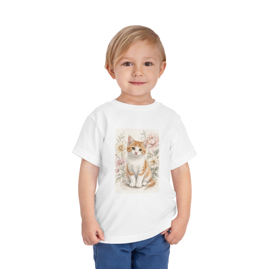 Adorable Orange Kitten Toddler Tee | Floral Cat Painting- Vienna Collection