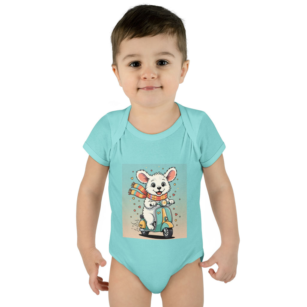 Cute Puppy & his Scooter- Infant Baby Rib Bodysuit- Unisex