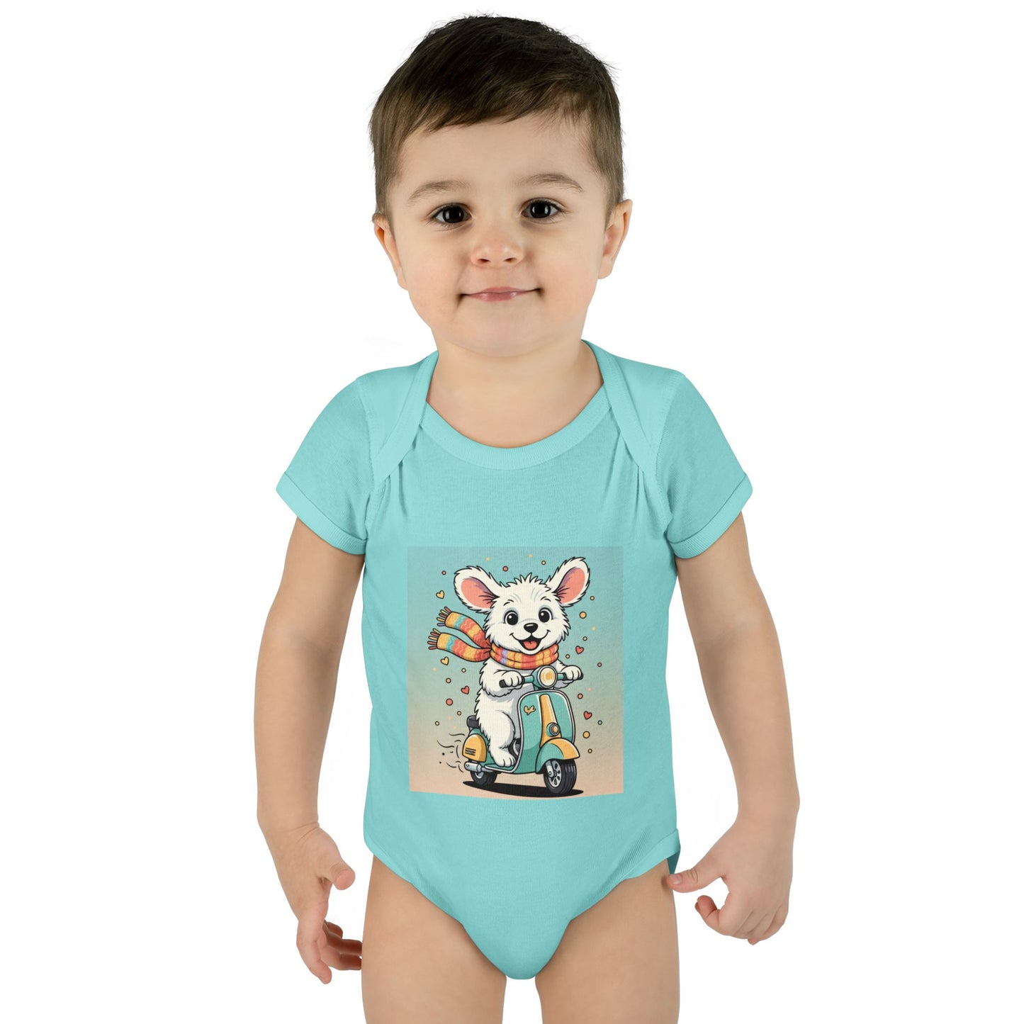 Cute Puppy & his Scooter- Infant Baby Rib Bodysuit- Unisex