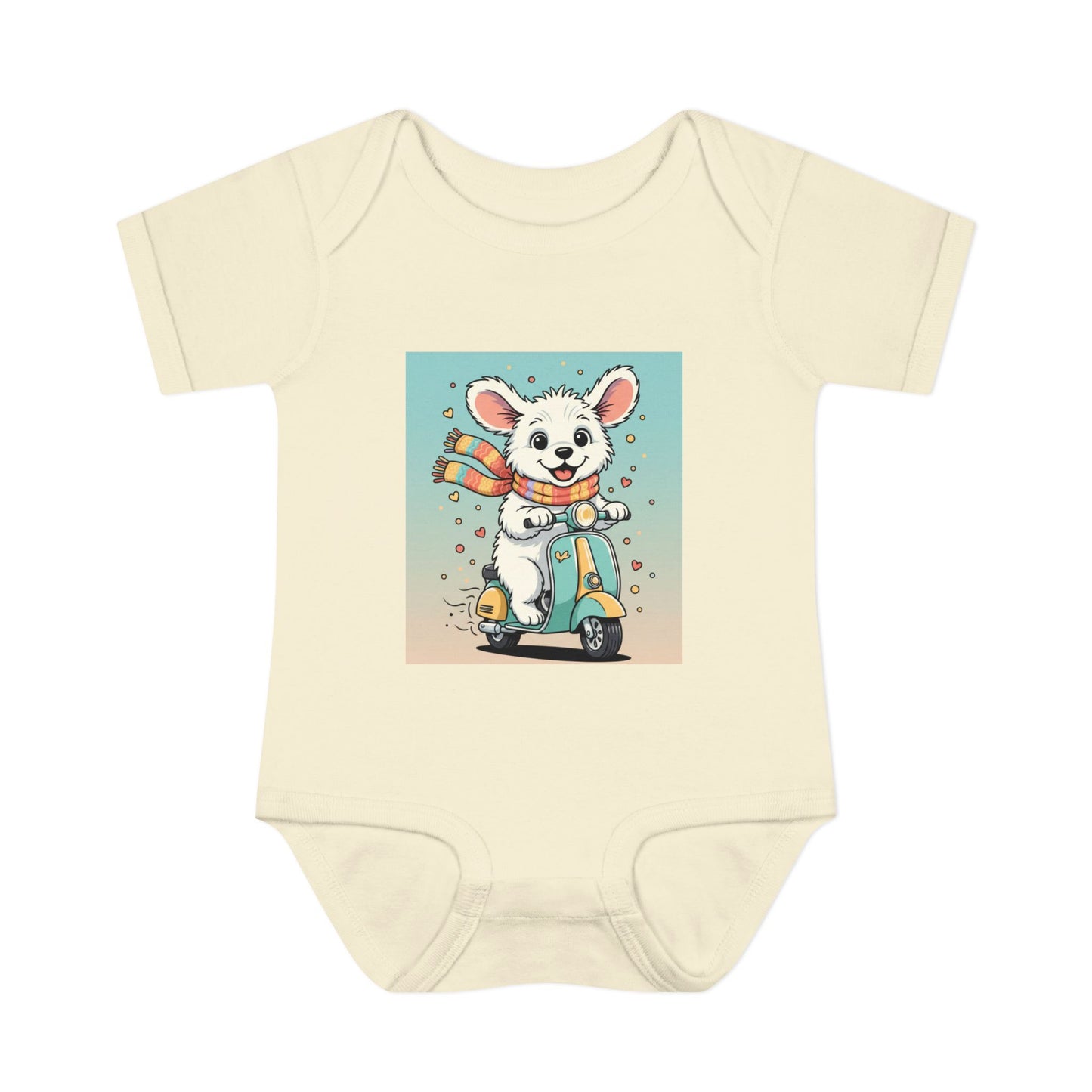 Cute Puppy & his Scooter- Infant Baby Rib Bodysuit- Unisex