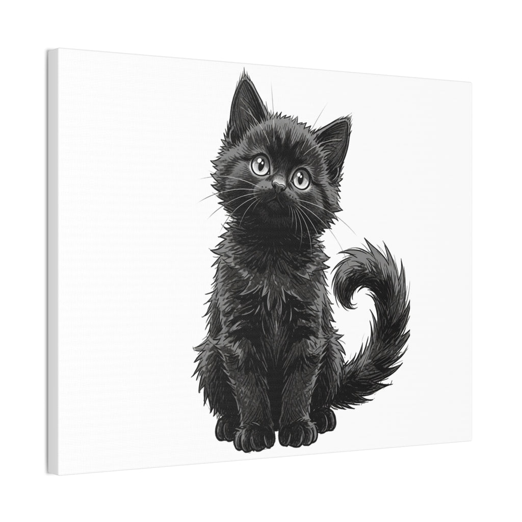 Adorable Fluffy Black Kitten Illustration Canvas- Twixie Collection- Bestie Best Decor Collection