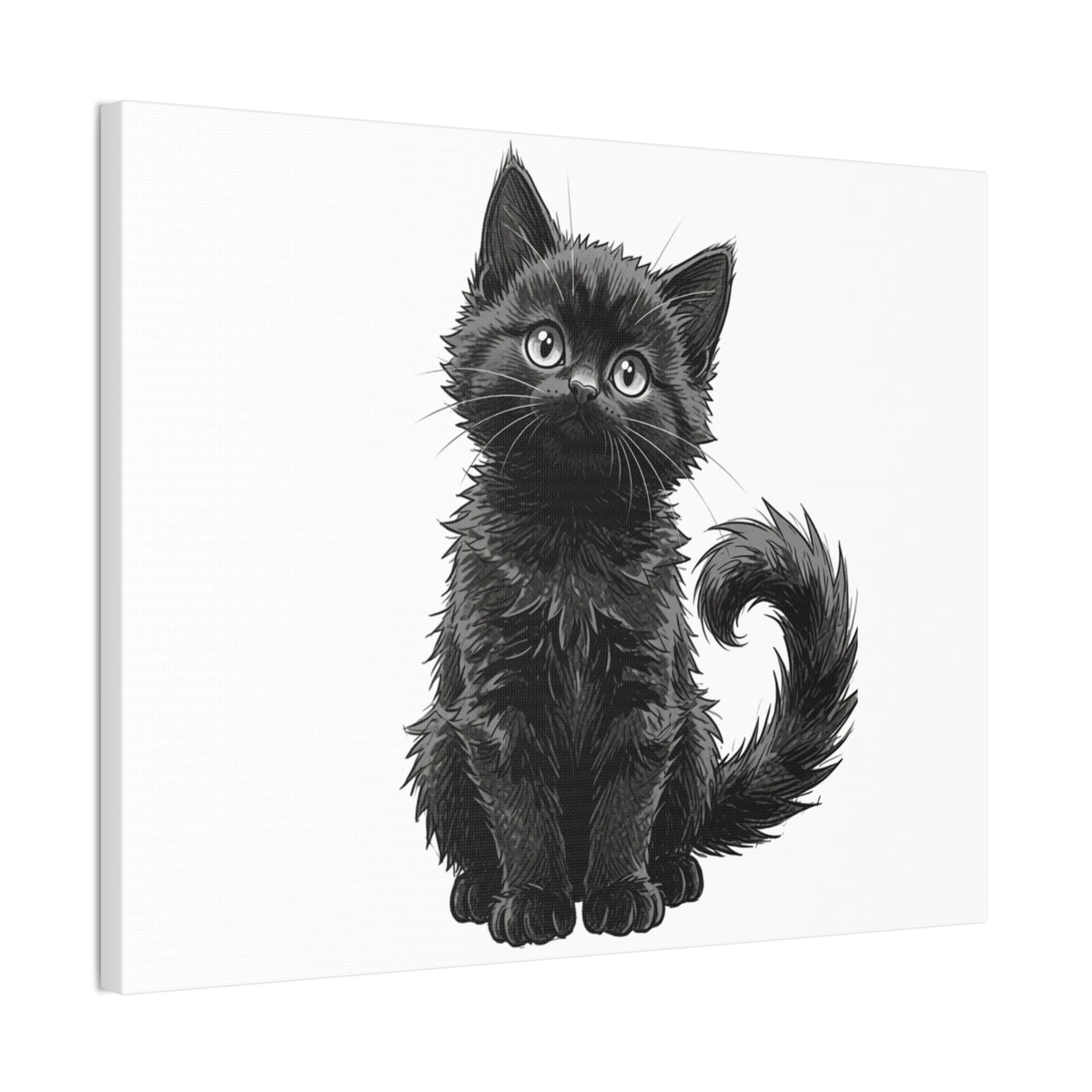 Adorable Fluffy Black Kitten Illustration Canvas- Twixie Collection- Bestie Best Decor Collection