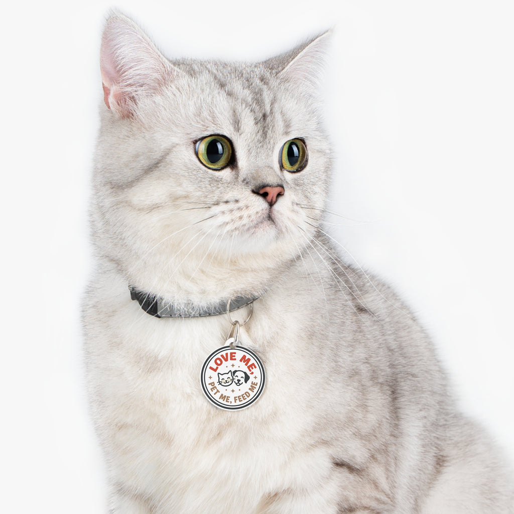 Pet Tag — "Love Me, Pet Me, Feed Me" Cute Cat & Dog ID Pendant