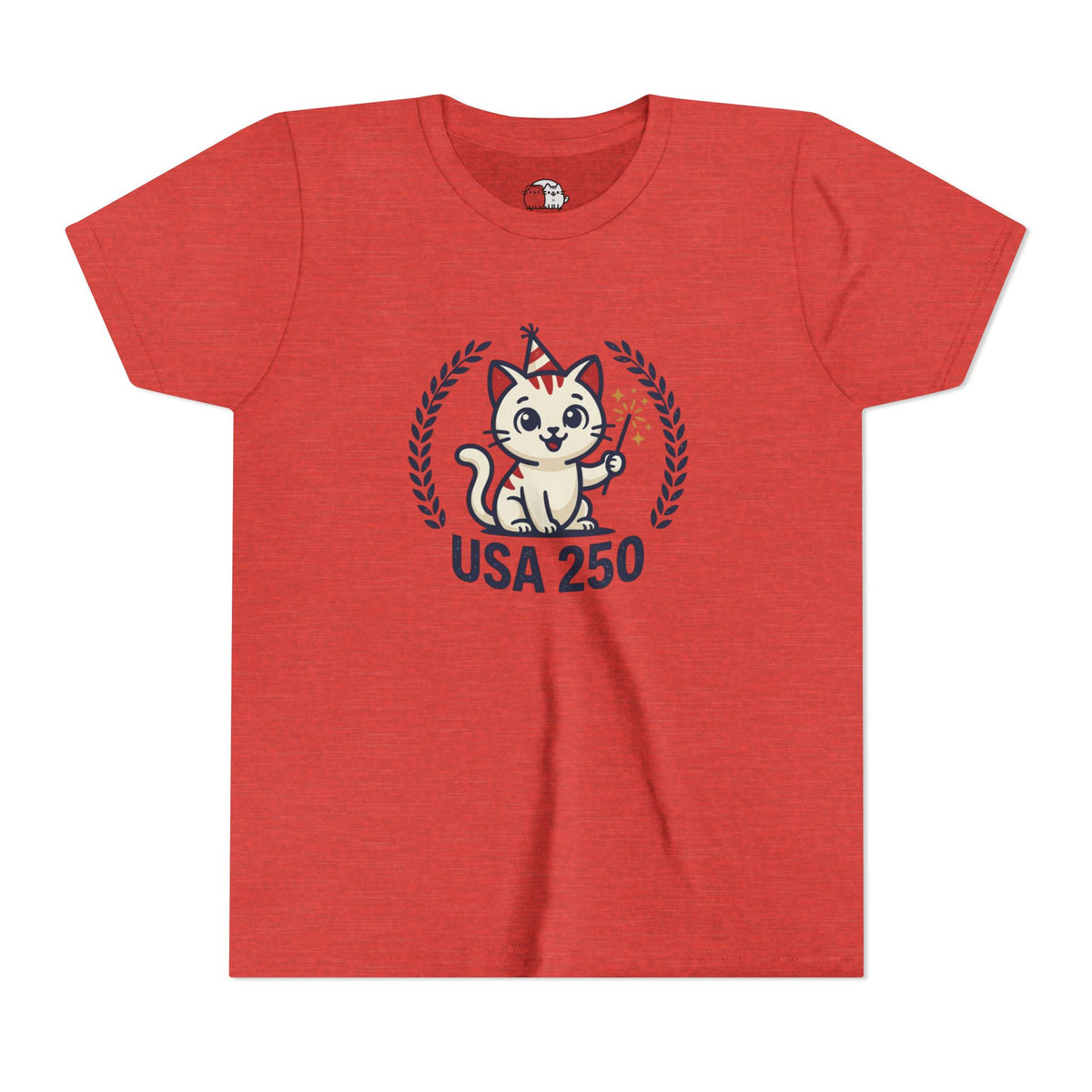 USA 250 Lucky Cat Youth Tee | Patriotic Kitten Illustration