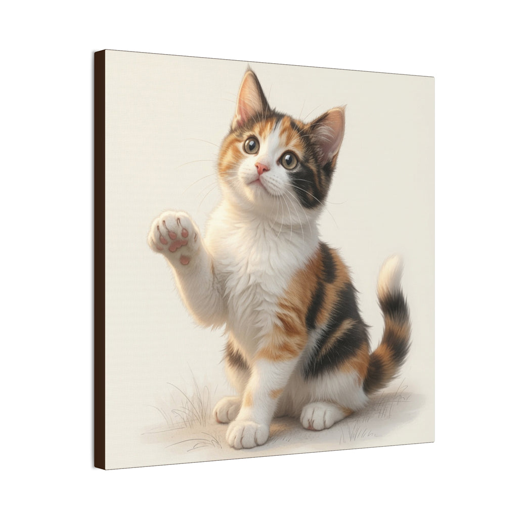 Calico Kitten Pawing Canvas Stretched Wall Art | 0.75" Nursery & Kids room Decor- Gloria Collection- Bestie Best