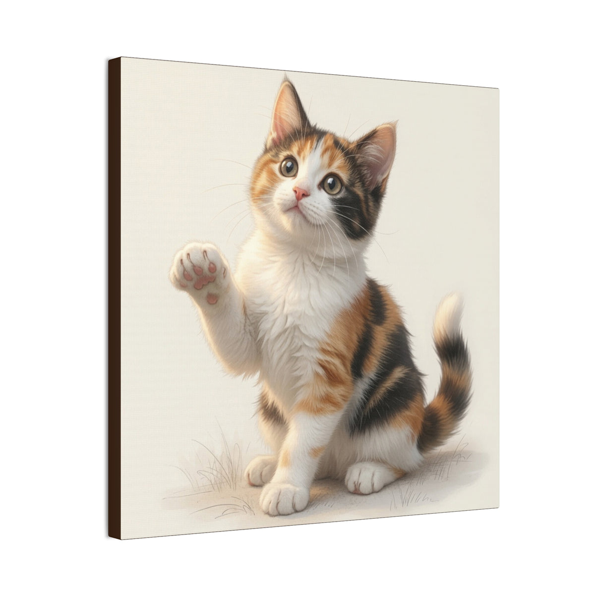 Calico Kitten Pawing Canvas Stretched Wall Art | 0.75" Nursery & Kids room Decor- Gloria Collection- Bestie Best