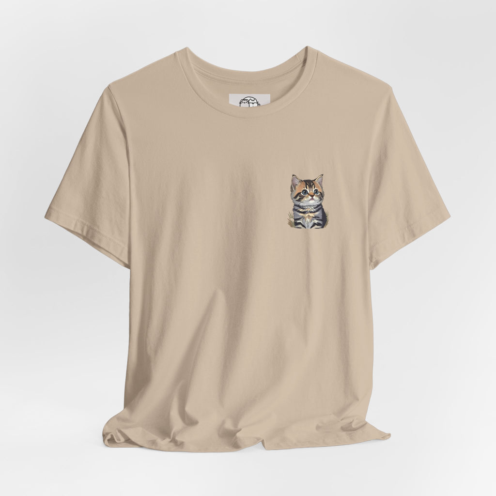 Main Coon Cat Pocket Art T-Shirt | Small Chest Cat Illustration- Bestie Best Collection