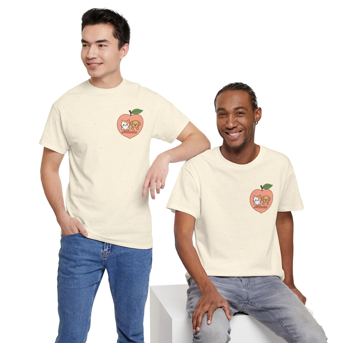 ATLANTA Peach Kitten & Doggie Tee | Cute GA Peach Illustration T-Shirt