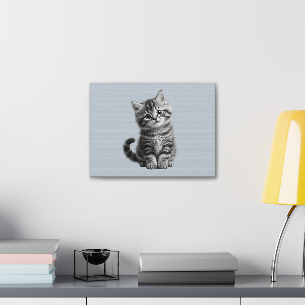 Gray Tabby Kitten Illustration Canvas- Bestie Best Decor Collection- Sage Collection