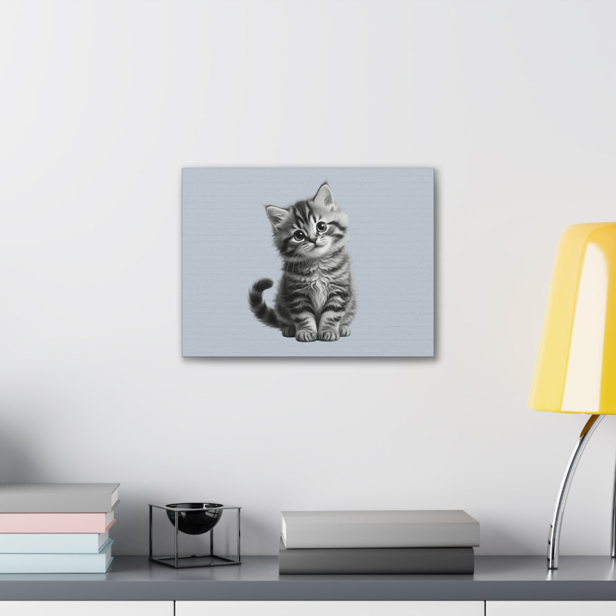 Gray Tabby Kitten Illustration Canvas- Bestie Best Decor Collection- Sage Collection