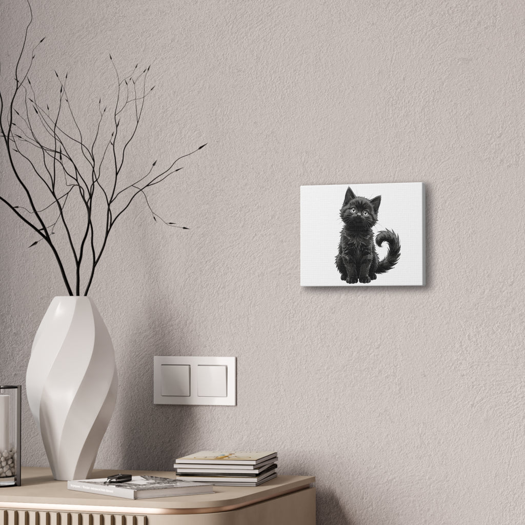 Adorable Fluffy Black Kitten Illustration Canvas- Twixie Collection- Bestie Best Decor Collection