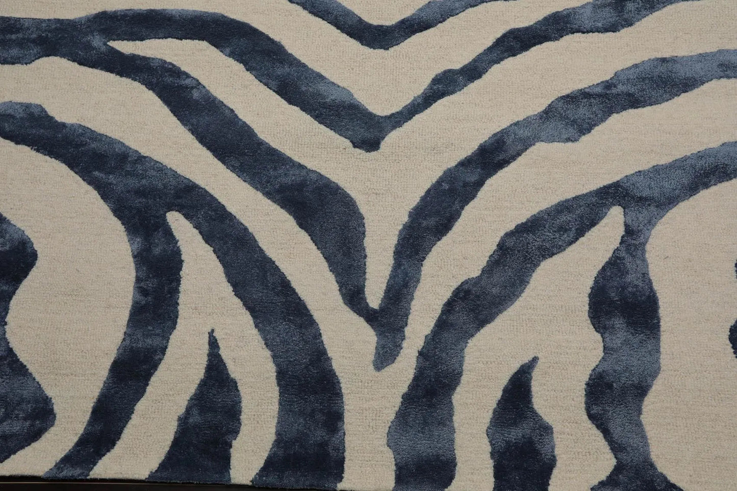 Multi Sizes Handmade Wool & Faux Silk Animal Print Zebra Area Rug Ivory Blue