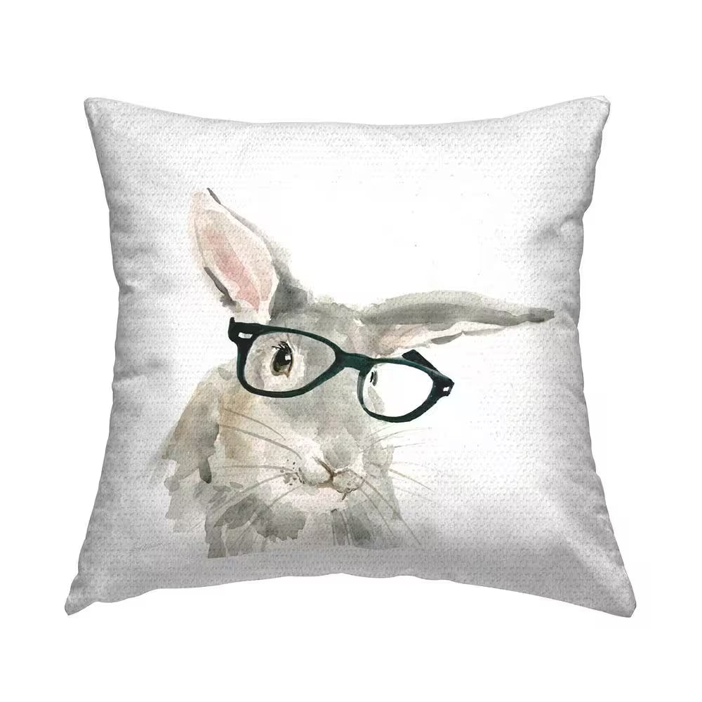 Adorable Rabbit Black Frame Glasses Hipster Bunny Grey Square Outdoor Throw Pillow