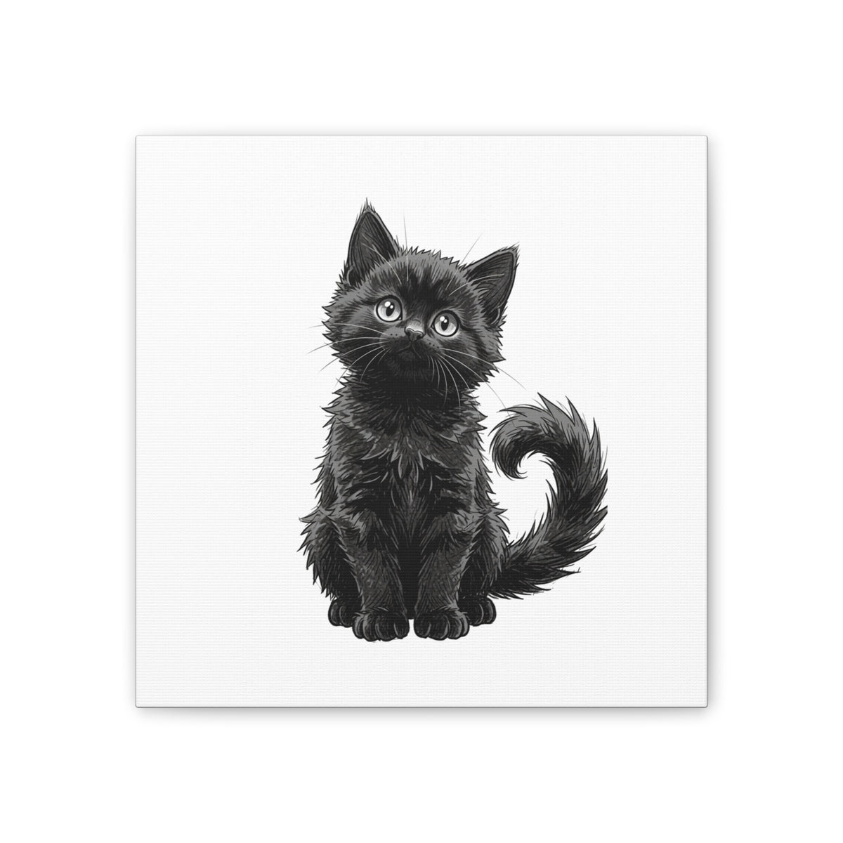 Adorable Fluffy Black Kitten Illustration Canvas- Twixie Collection- Bestie Best Decor Collection