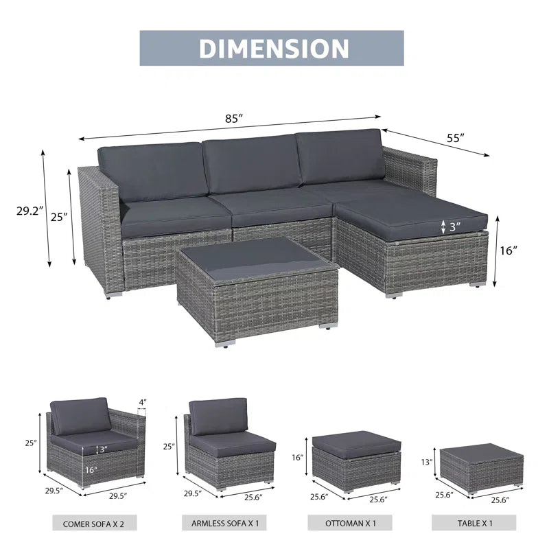 Abler Wicker 3 - Person Modular Patio Conversation Set with Cushions