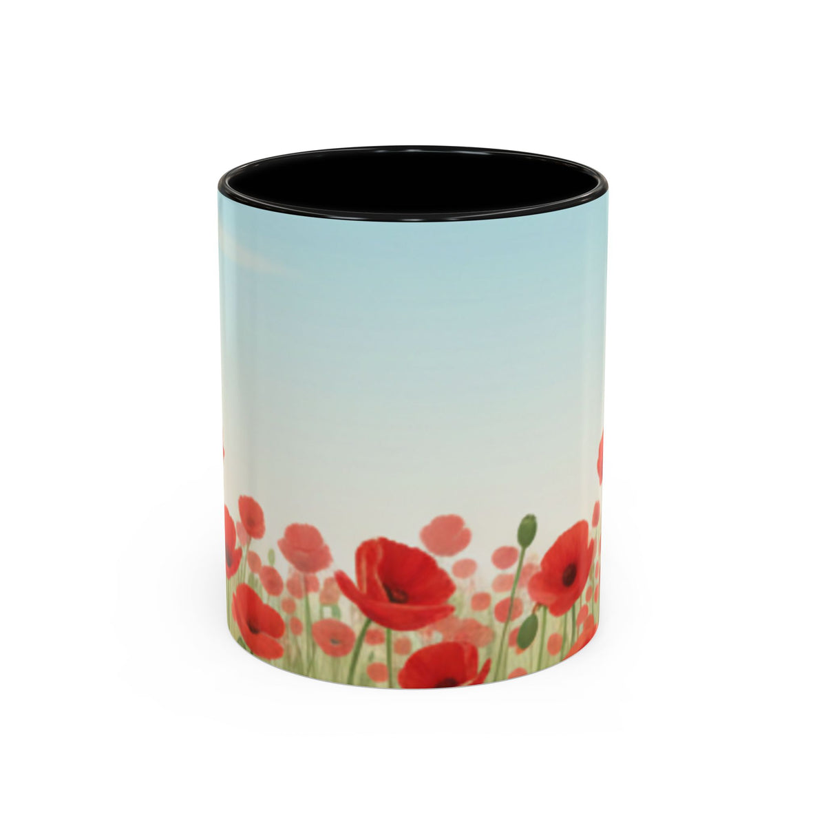 Poppy Field Accent Coffee Mug — Floral 11/15oz Ceramic Morning Cup Bright Uplifting