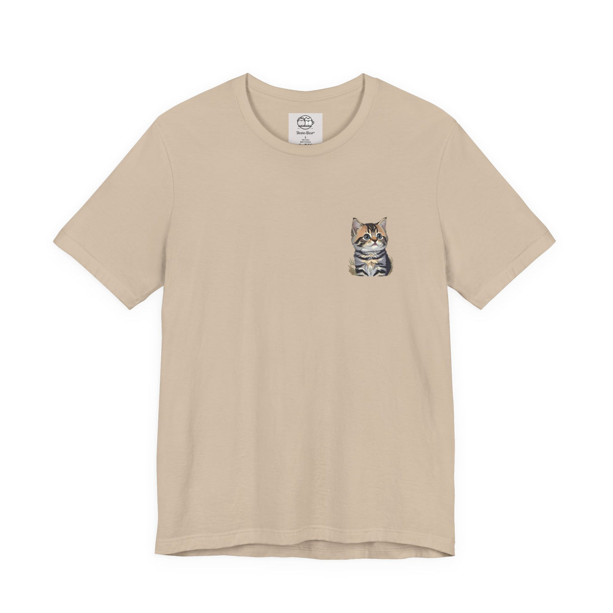 Main Coon Cat Pocket Art T-Shirt | Small Chest Cat Illustration- Bestie Best Collection