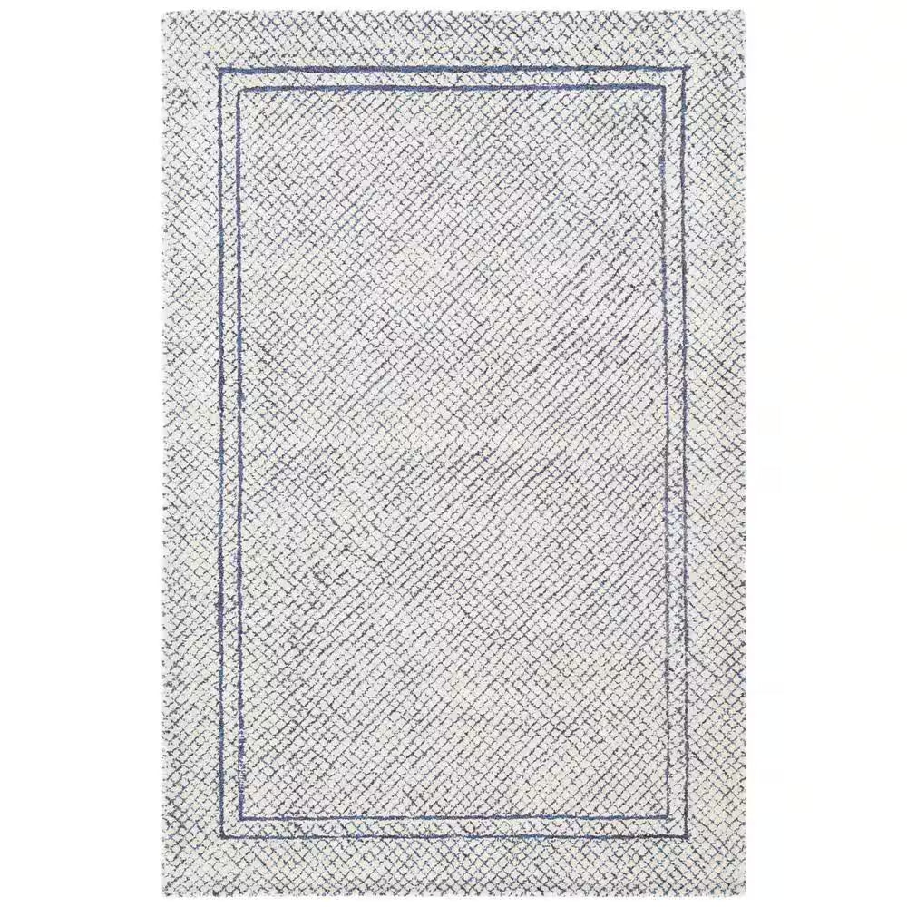 Abstract Ivory/Navy Doormat 2 Ft. X 3 Ft. Border Geometric Area Rug