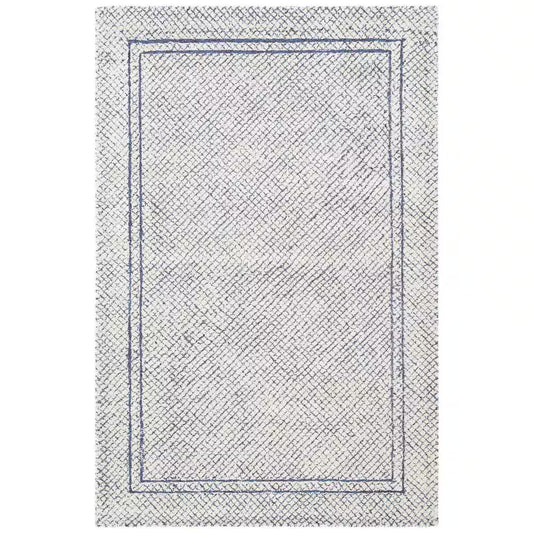 Abstract Ivory/Navy Doormat 2 Ft. X 3 Ft. Border Geometric Area Rug