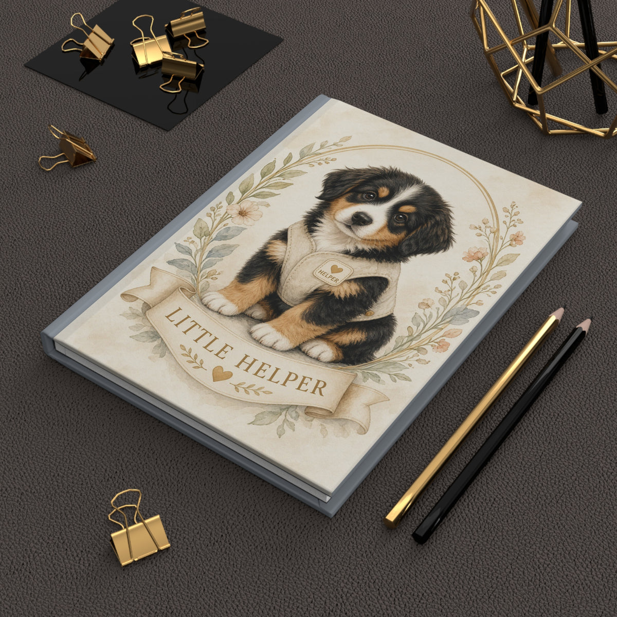 Little Helper Puppy Portrait Illustration Hardcover Journal | Bernese Mountain Dog Notebook- Bestie Best Journal Collection