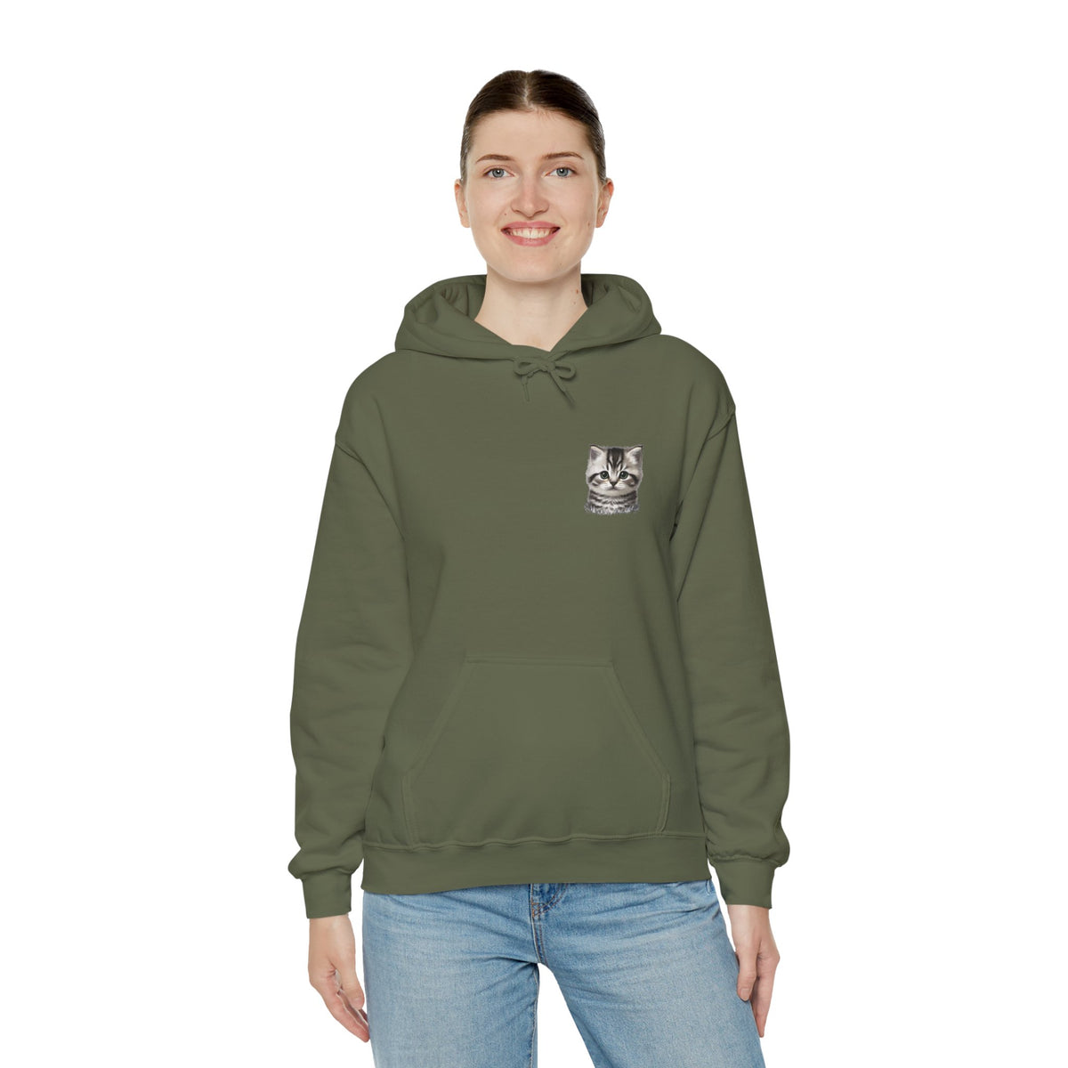 Proper Cat Portrait Illustration Hoodie | Small Chest Print, Bestie Best Collection