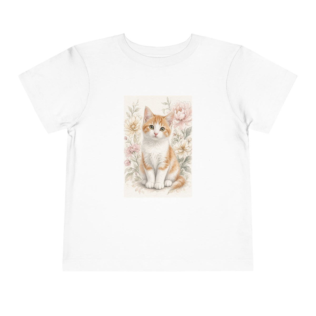 Adorable Orange Kitten Toddler Tee | Floral Cat Painting- Vienna Collection