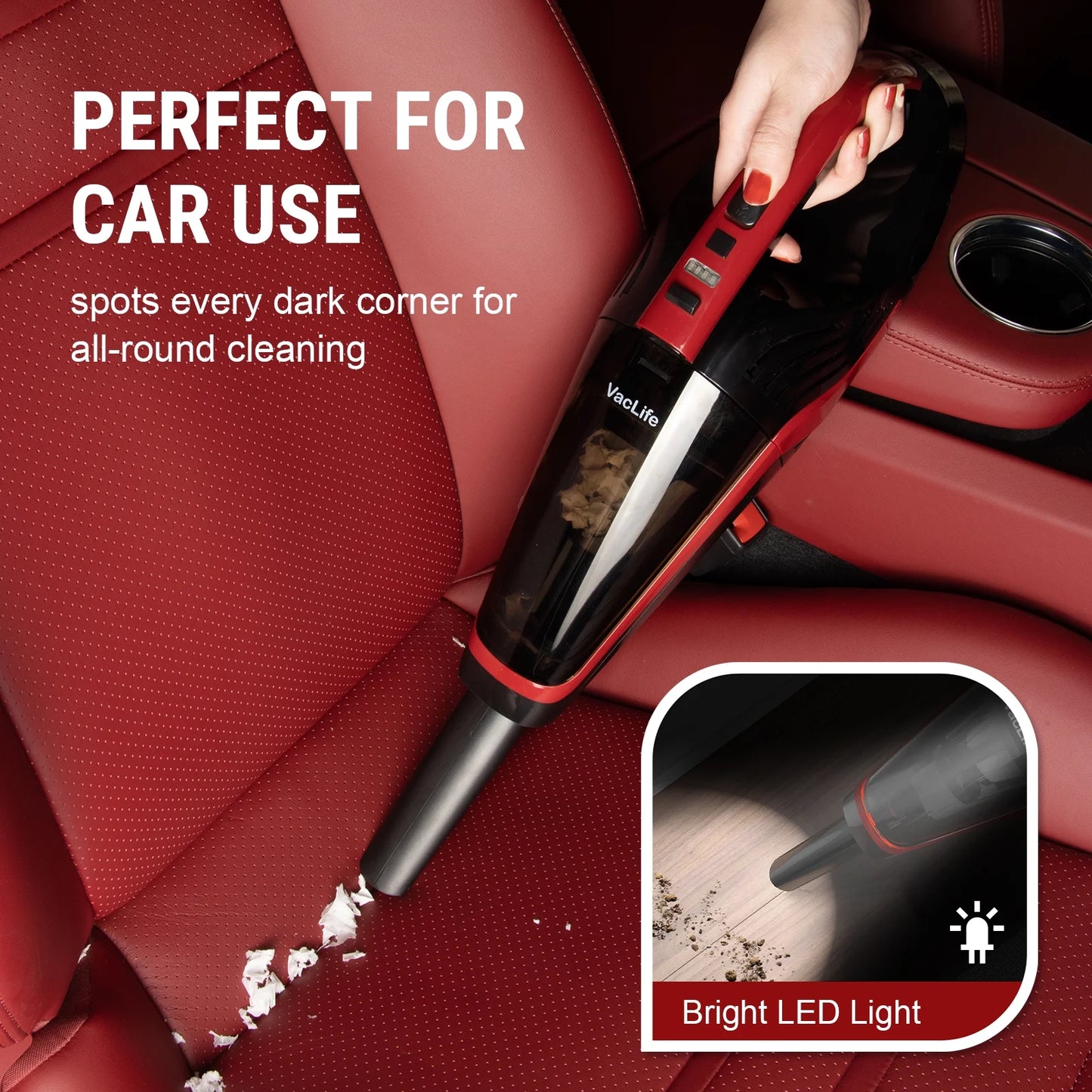 Cordless Handheld Vacuum, Car Vacuum Cleaner Rechargeable with Motorized Brush, Powerful Stair Vacuum