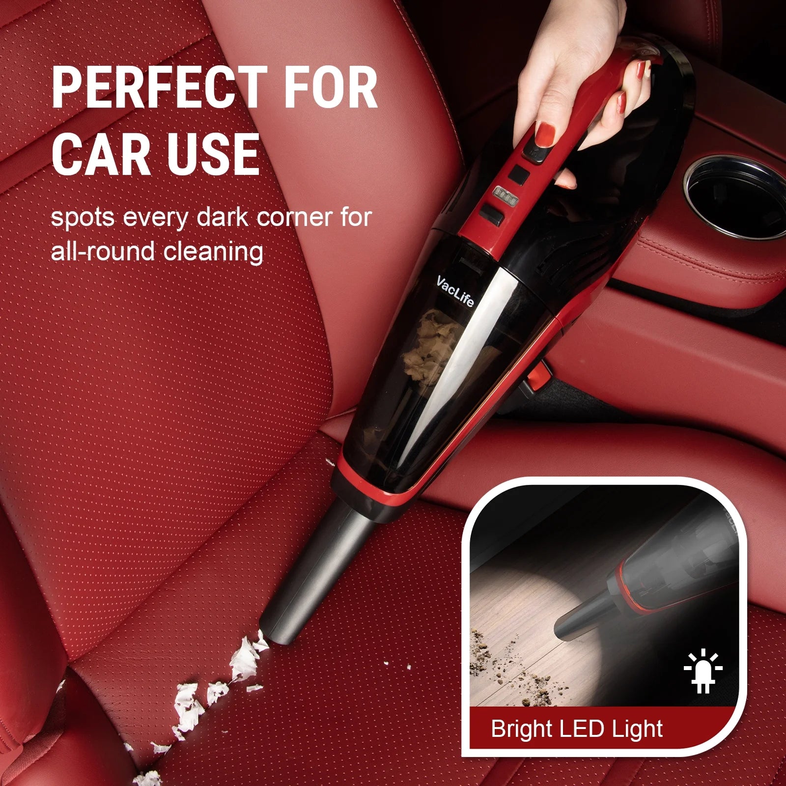 Cordless Handheld Vacuum, Car Vacuum Cleaner Rechargeable with Motorized Brush, Powerful Stair Vacuum