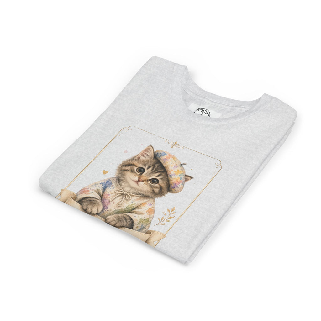 Little Artist Cat Youth Tee | Cute Kitten Painter Illustration- Little Artist Bestie Best Luxury Collection