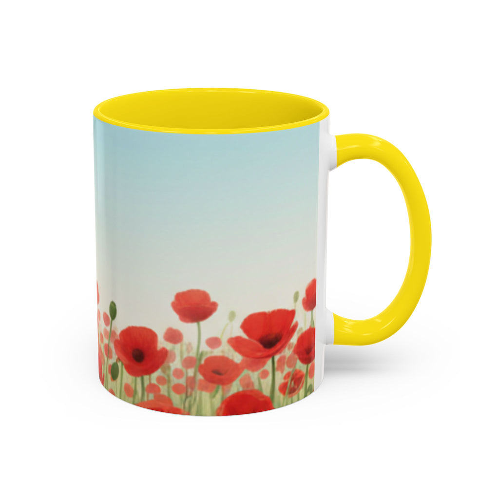 Poppy Field Accent Coffee Mug — Floral 11/15oz Ceramic Morning Cup Bright Uplifting