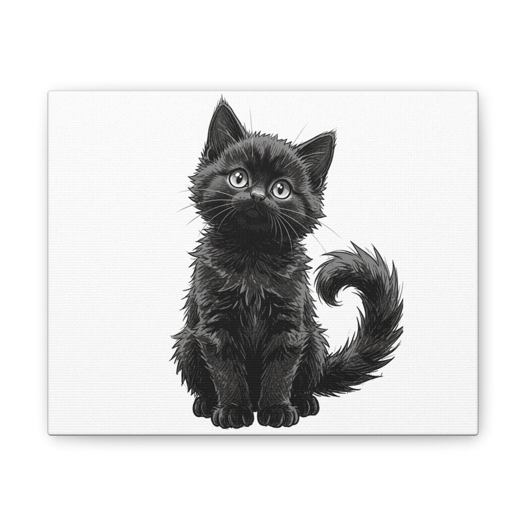 Adorable Fluffy Black Kitten Illustration Canvas- Twixie Collection- Bestie Best Decor Collection