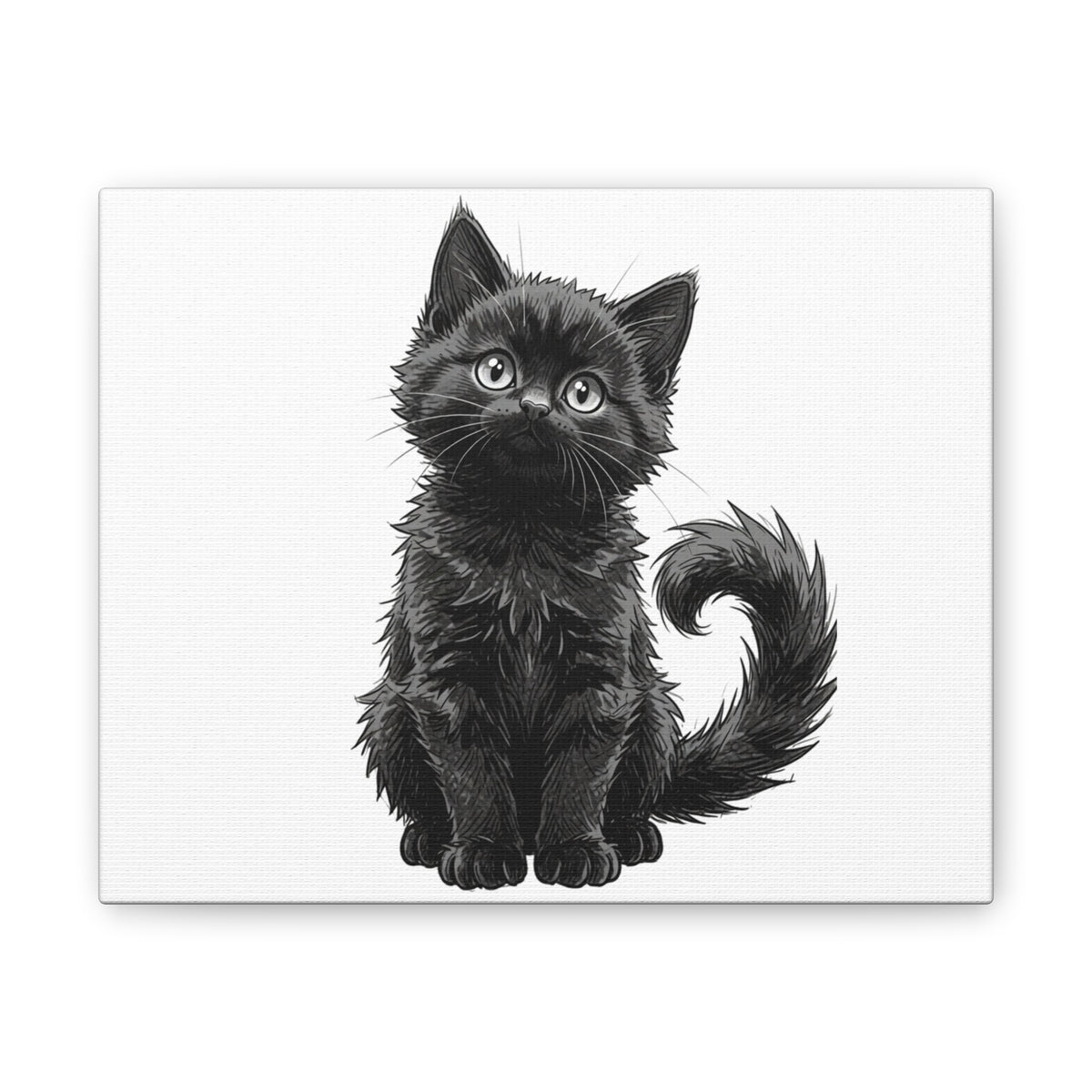 Adorable Fluffy Black Kitten Illustration Canvas- Twixie Collection- Bestie Best Decor Collection