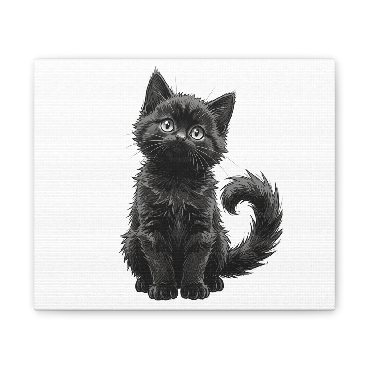Adorable Fluffy Black Kitten Illustration Canvas- Twixie Collection- Bestie Best Decor Collection