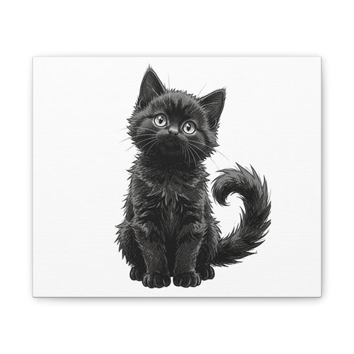 Adorable Fluffy Black Kitten Illustration Canvas- Twixie Collection- Bestie Best Decor Collection