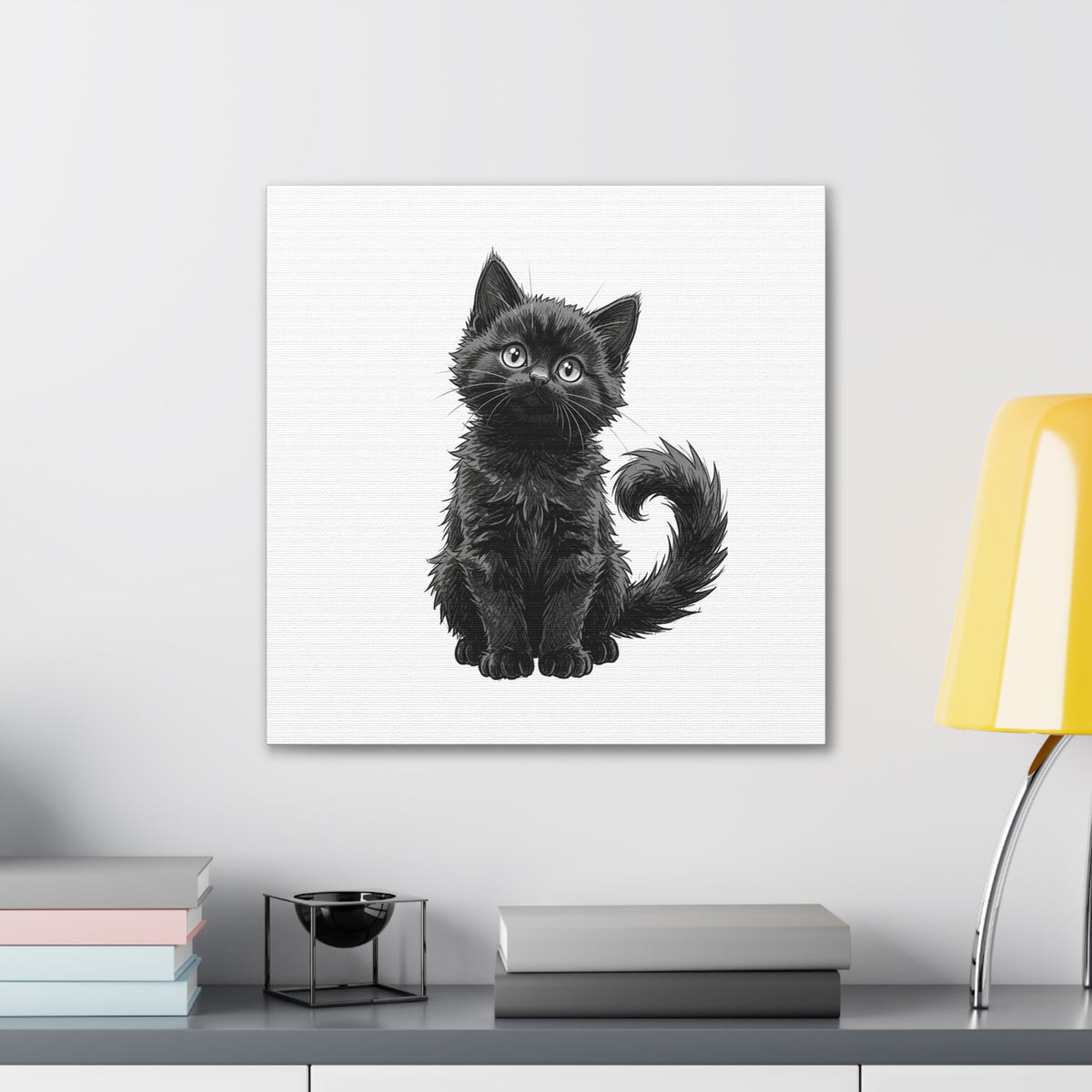 Adorable Fluffy Black Kitten Illustration Canvas- Twixie Collection- Bestie Best Decor Collection