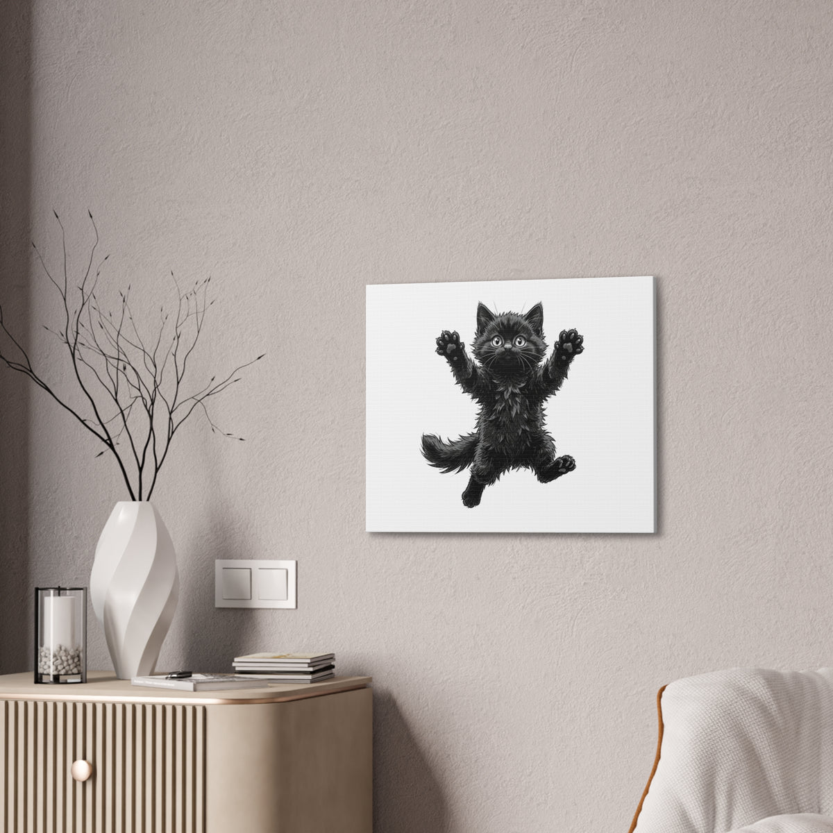 Playful Fluffy Black Kitten Canvas- Twixie Collection- Bestie Best Decor Collection