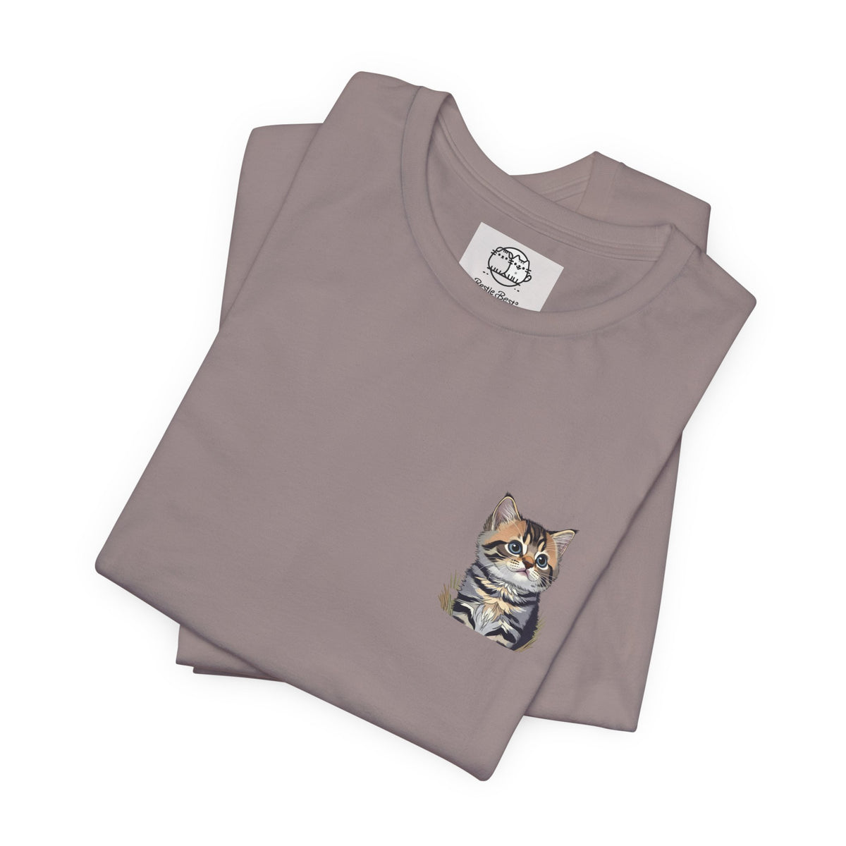 Main Coon Cat Pocket Art T-Shirt | Small Chest Cat Illustration- Bestie Best Collection