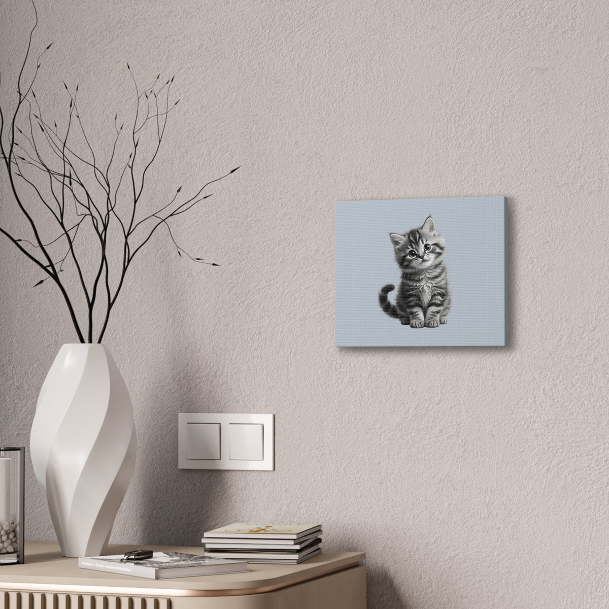 Gray Tabby Kitten Illustration Canvas- Bestie Best Decor Collection- Sage Collection