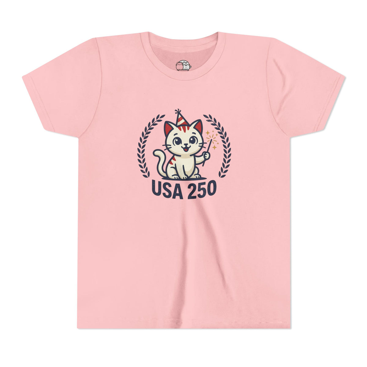 USA 250 Lucky Cat Youth Tee | Patriotic Kitten Illustration