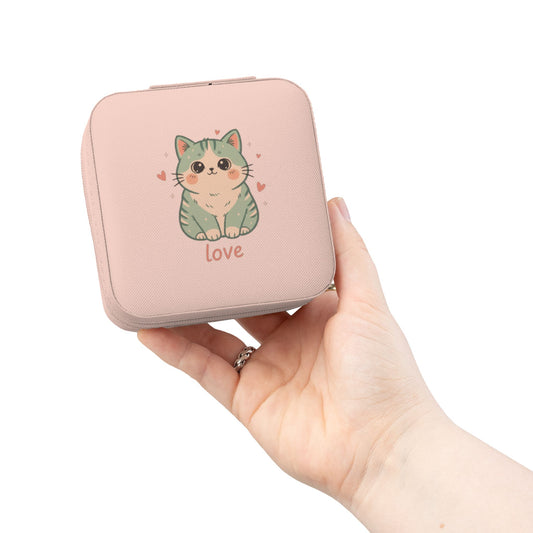 Cute Kitty Love Tabby Cat Jewelry Travel Case | Compact Organizer