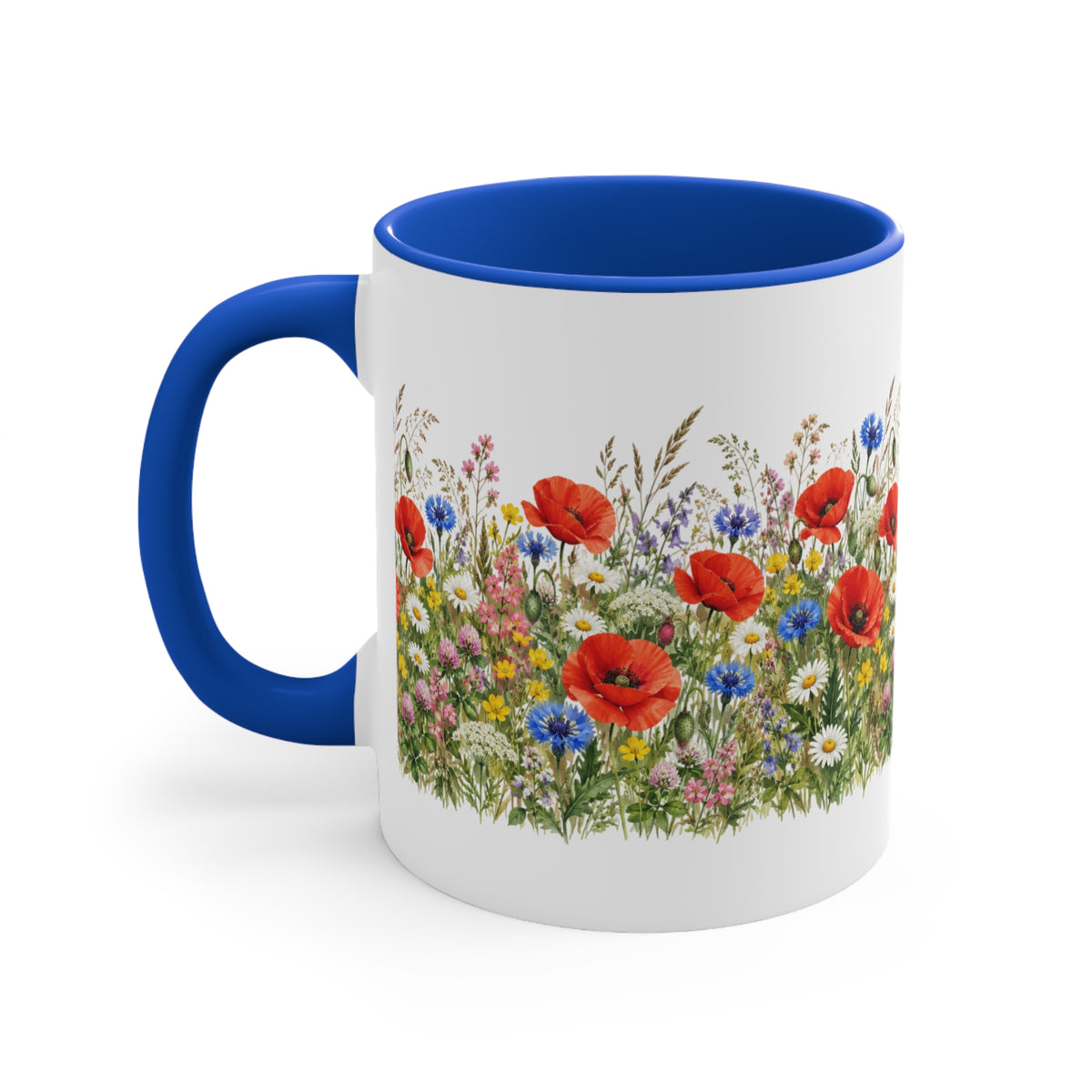 Wildflower Poppy Meadow Mug | Red Accent 11oz Ceramic